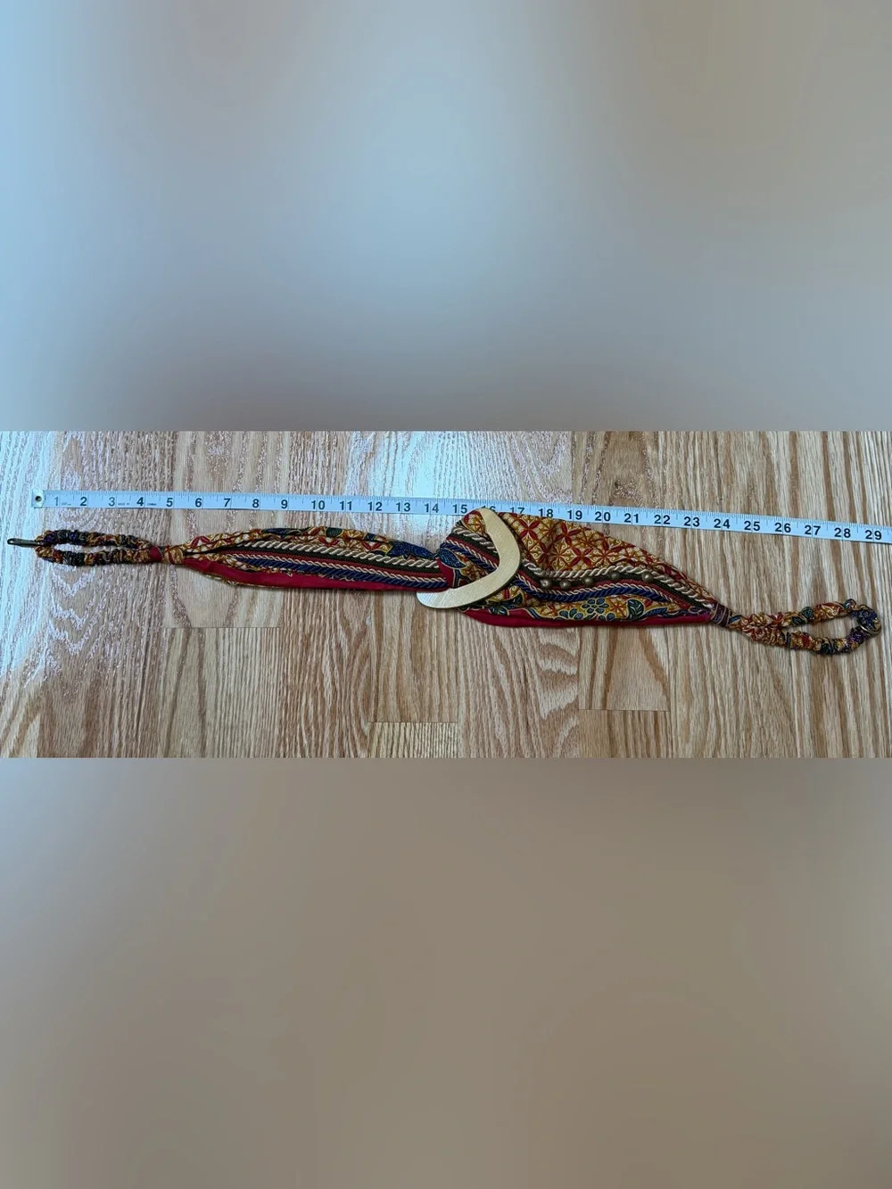 Multicolor Boho Fabric Belt with Gold Accent
